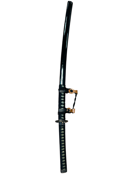 Ebony Tachi Katana - Tungsten Infused Damascus - Leather & Cord Tashi