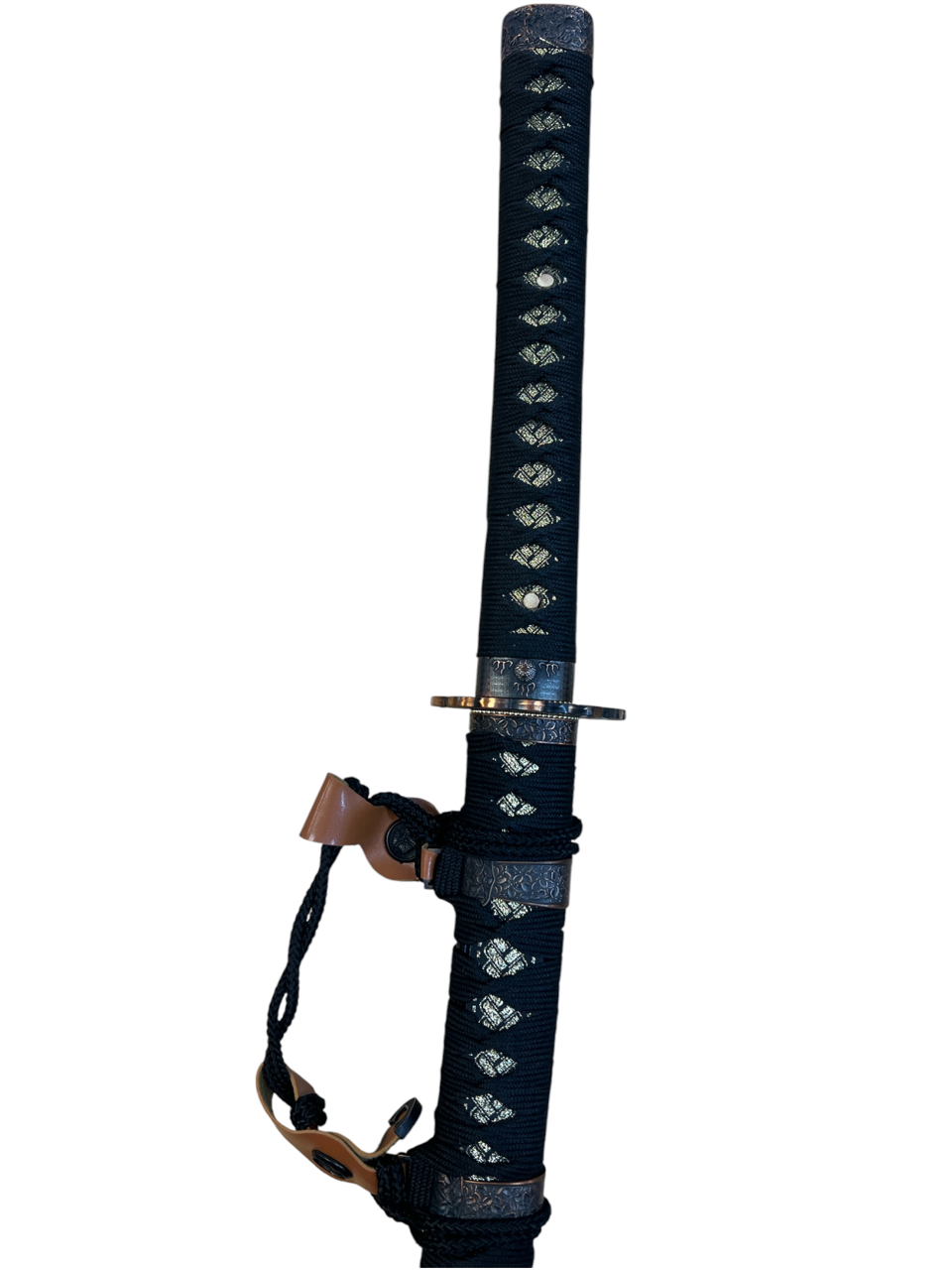 Ebony Tachi Katana - Tungsten Infused Damascus - Leather & Cord Tashi