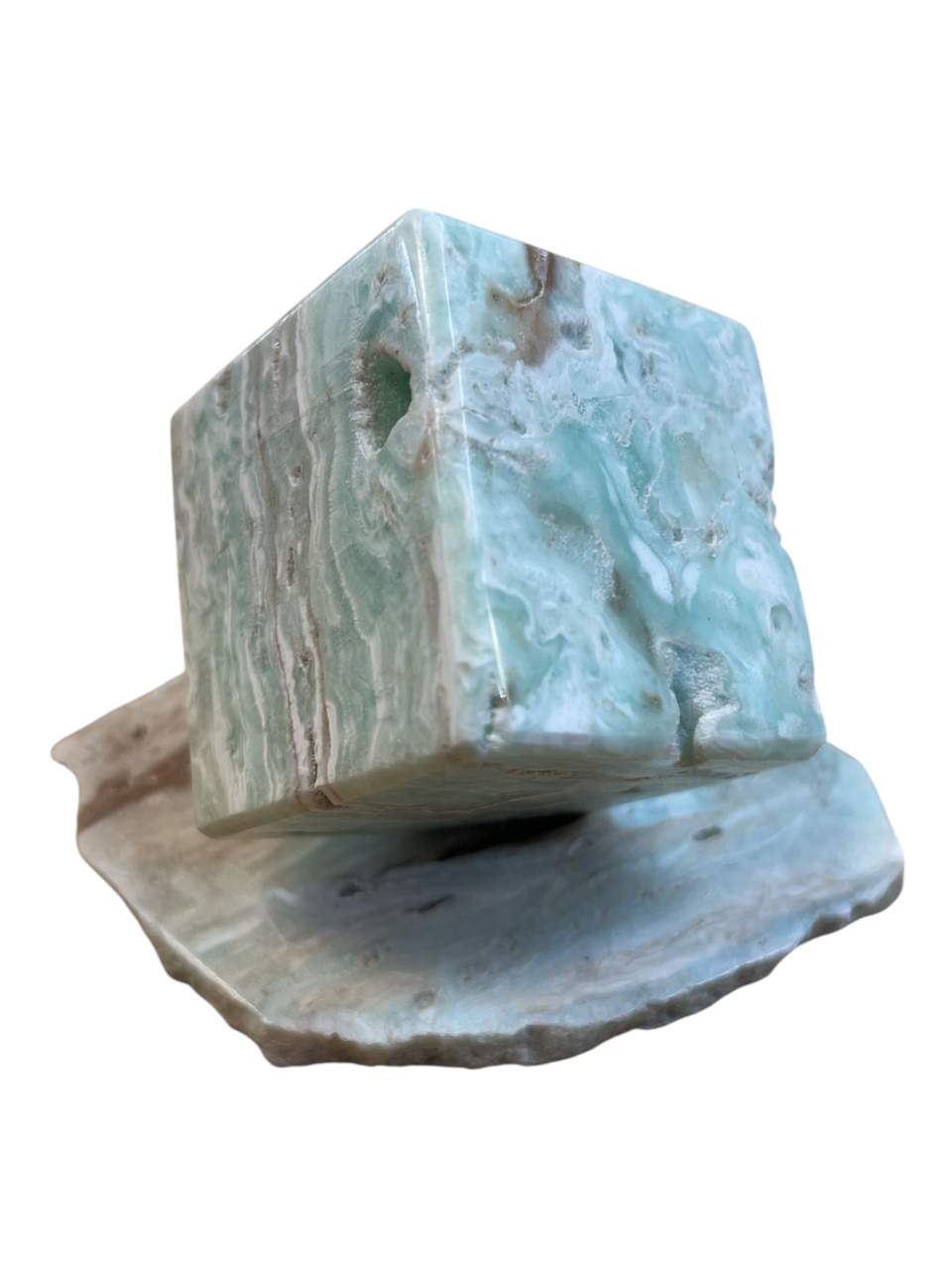 Caribbean Calcite Leaning Cube On Slab - 3.5" Inches