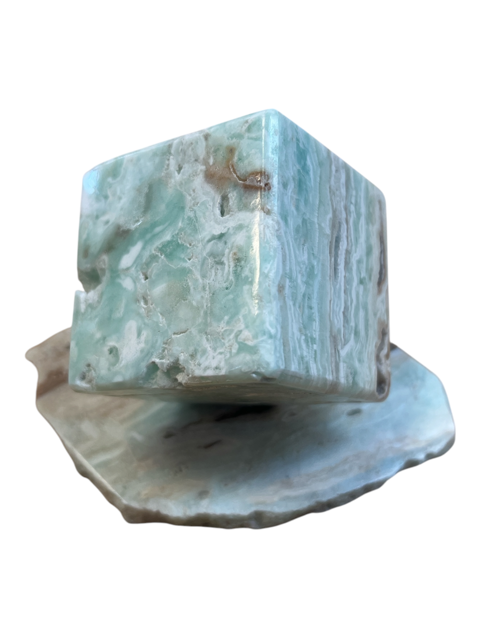 Caribbean Calcite Leaning Cube On Slab - 3.5" Inches