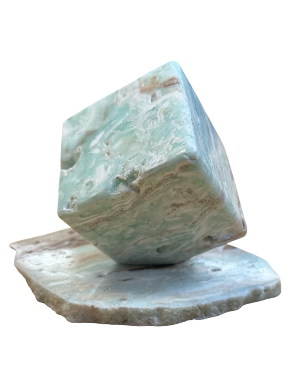 Caribbean Calcite Leaning Cube On Slab - 3.5" Inches