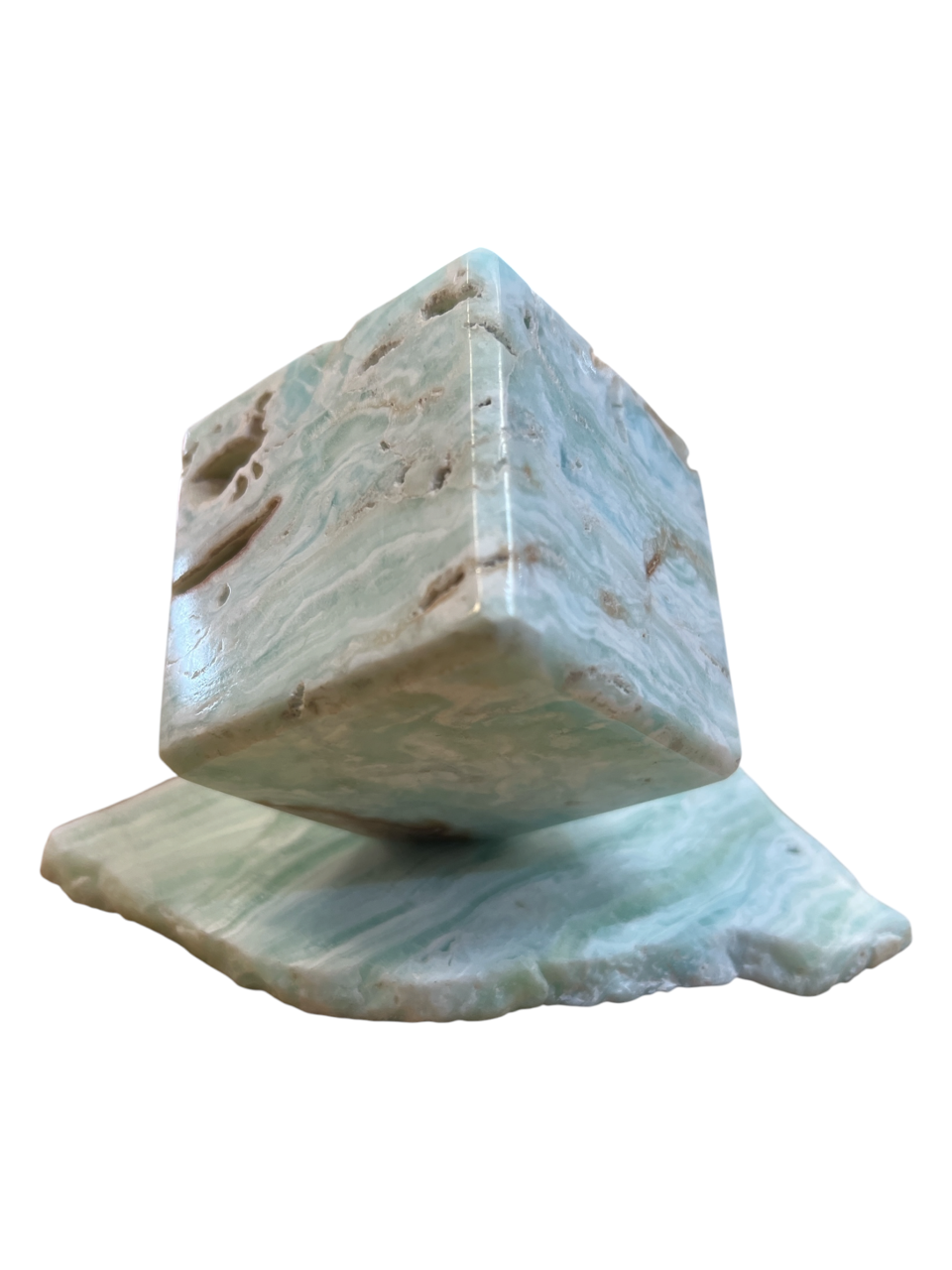Caribbean Calcite Leaning Cube On Slab - 3.5" Inches
