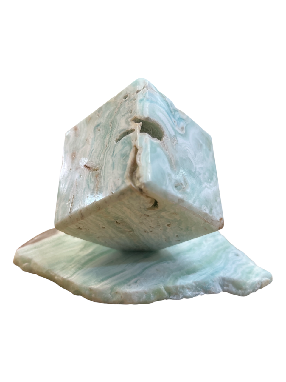 Caribbean Calcite Leaning Cube On Slab - 3.5" Inches