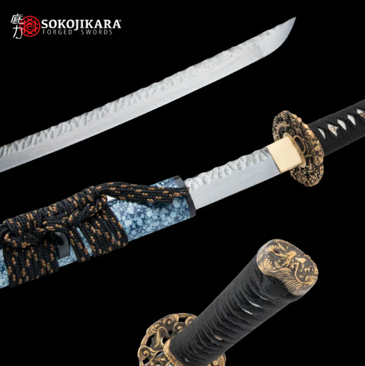 Sokojikara Hammered-Work Katana And Scabbard - Damascus And Hammered Steel Blade