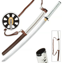 White Zombie Slayer Katana Sword And Leather Wrapped Scabbard