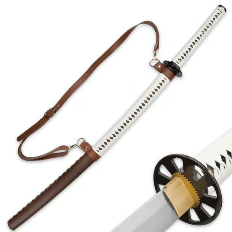 White Zombie Slayer Katana Sword And Leather Wrapped Scabbard