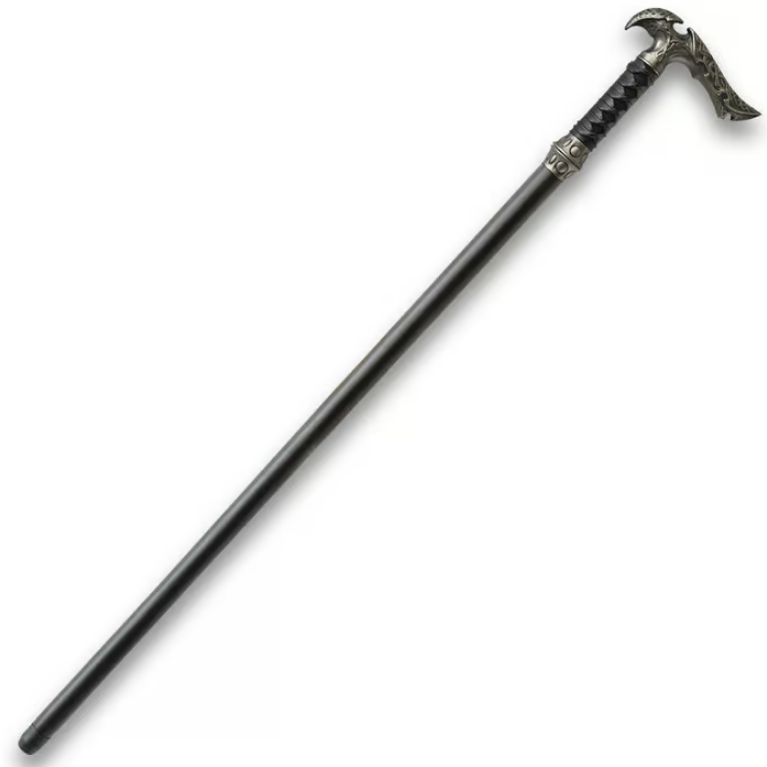 Kit Rae Black Axios Sword Cane - 1045 Carbon Steel Blade, Leather-Wrapped Grip, Wooden Shaft, Hard Rubber Toe