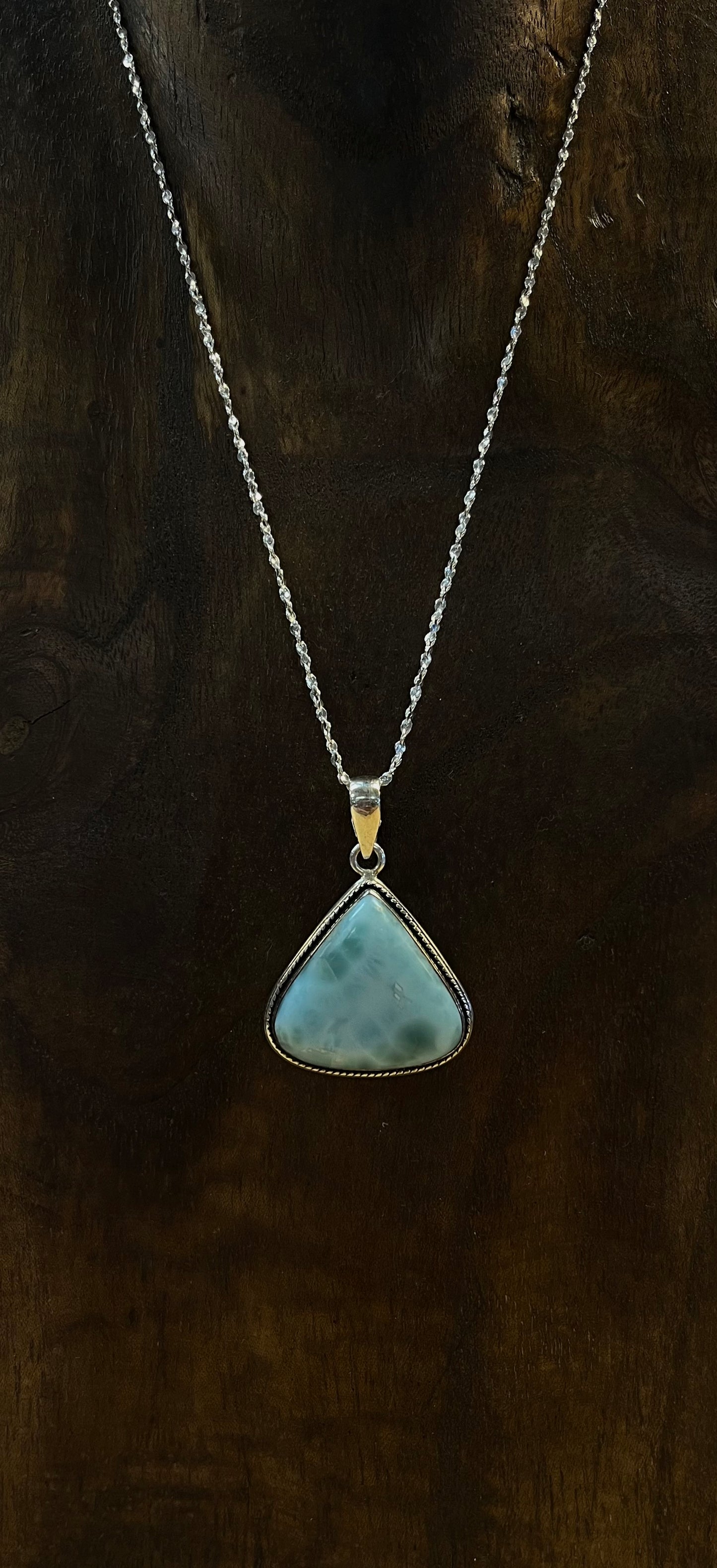 .925 Sterling Silver Larimar Pendant (Chain Not Included)