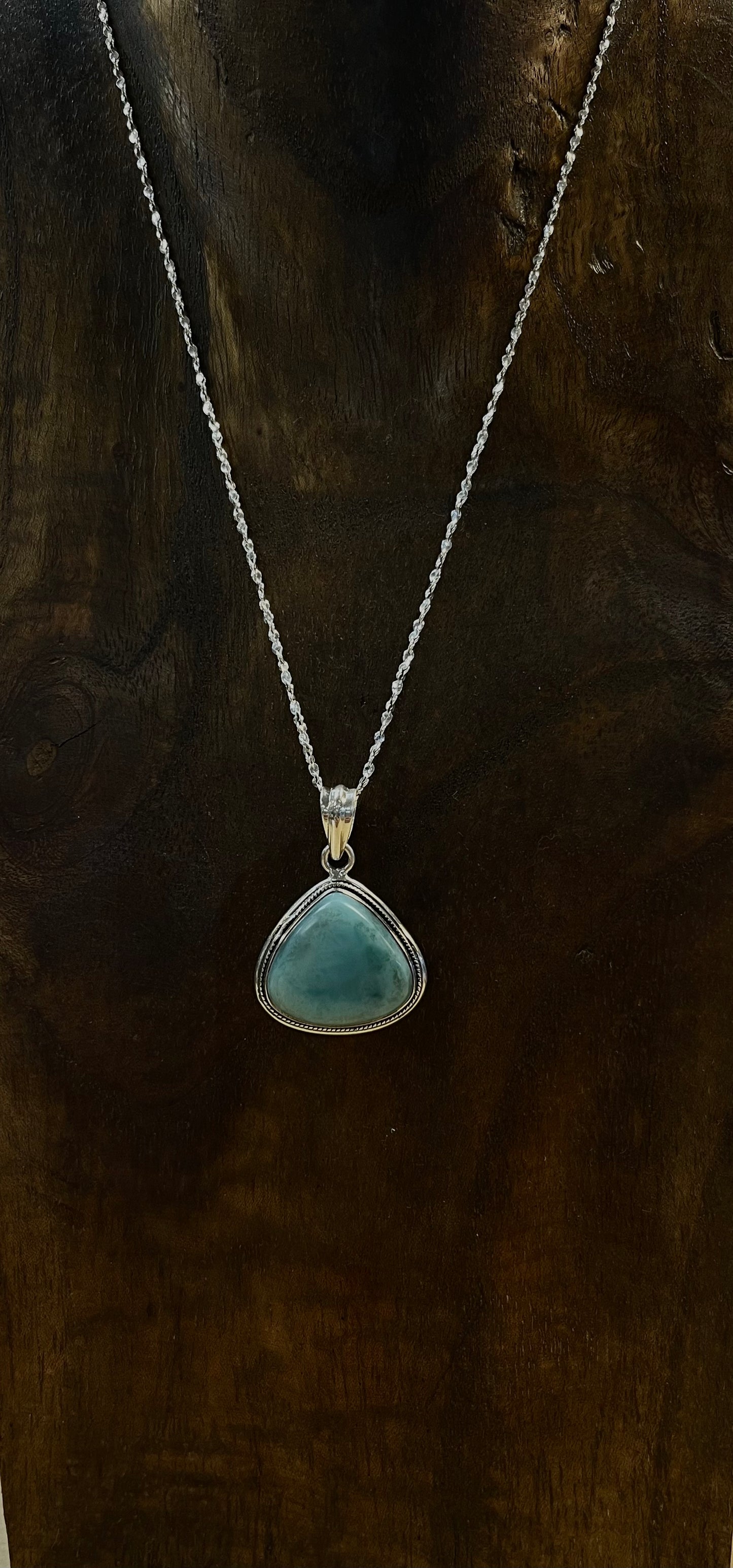 .925 Sterling Silver Larimar Pendant (Chain Not Included)